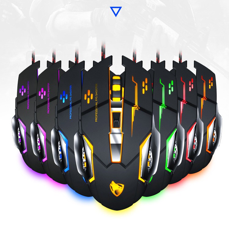 Chuột game T-Wolf V6 PRO Full Led, Chuột máy tính có dây gamming siêu nhạy 800 - 3200DPI, Đế di kim loại- BH 12 tháng