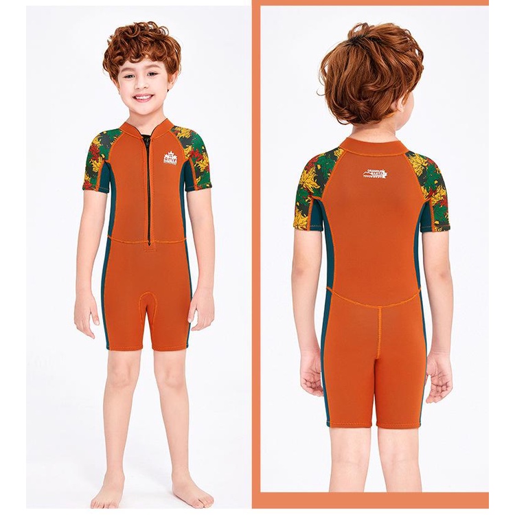 Bộ đồ bơi bé trai giữ nhiệt DIVE &amp; SAIL cao su non dày 2.5mm phối hình lá dây kéo phía trước tiện lợi M150606K