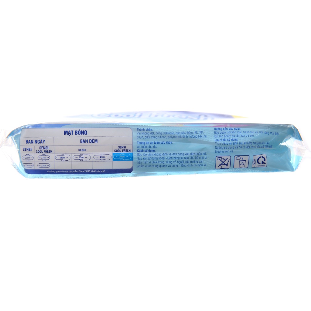 Băng vệ sinh DIANA Sensi Cool Fresh Night - BVS chống tràn ban đêm dài 35 cm 3 Miếng 1 gói