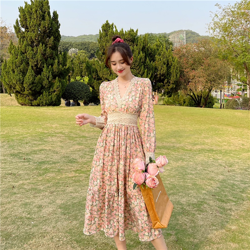 váy hoa tiểu thư dáng dài hàng QC (V04)