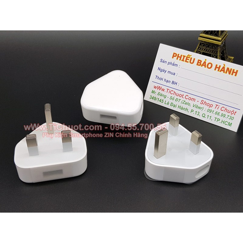 Sạc iP 5W Chân Cắm 3 Chấu chuẩn UK/ Singapore Chính Hãng