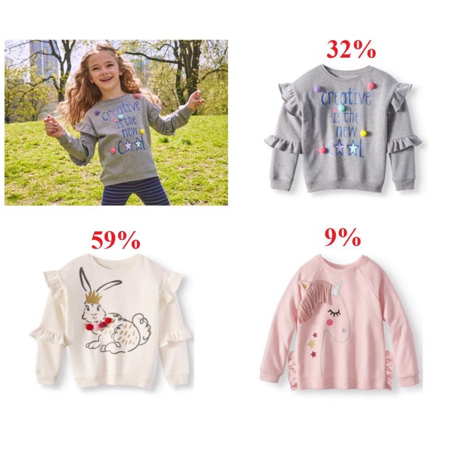 Áo nỉ da cá bé gái hàng hãng 365 Kid của Garanimals Hàng Cambo xuất xịn 15-20kg