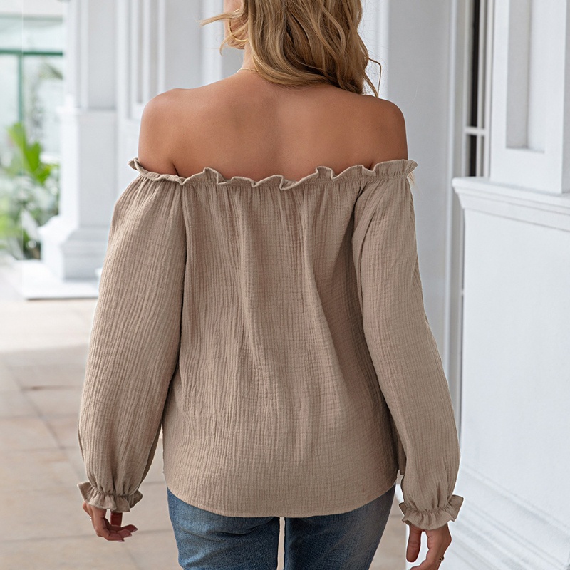 Áo Thun Tay Dài Cổ Tròn Hở Vai Dáng Rộng Màu Khối Thời Trang Quyến Rũ Cho Nữ