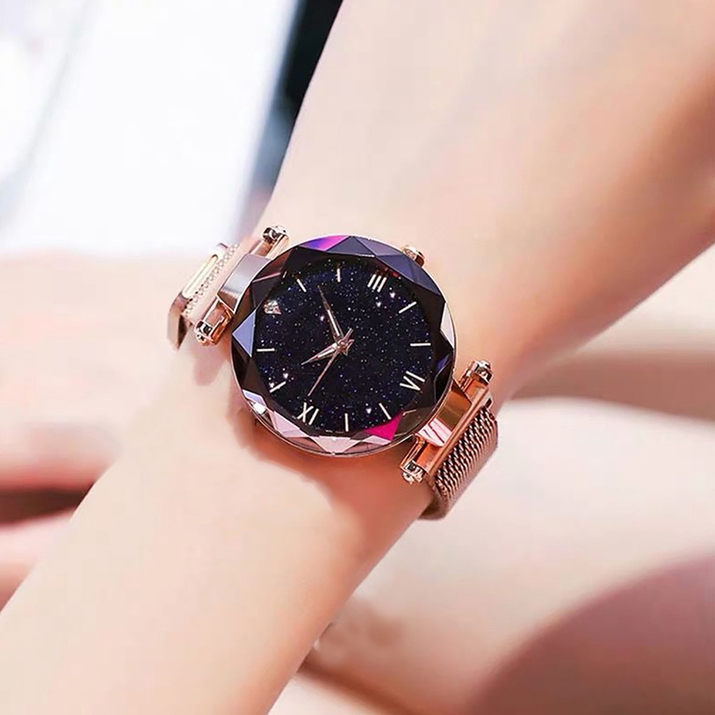 MACmk Women Elegant Starry Mesh Band Quartz Wrist Watch for Daily Life