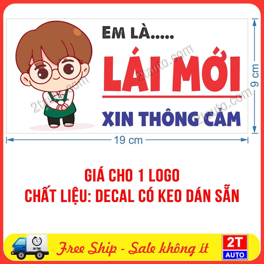 1 LOGO STICKER TEM DECAL DÁN XE LÁI MỚI XIN THÔNG CẢM MẪU NAM NỮ CUTE DỄ