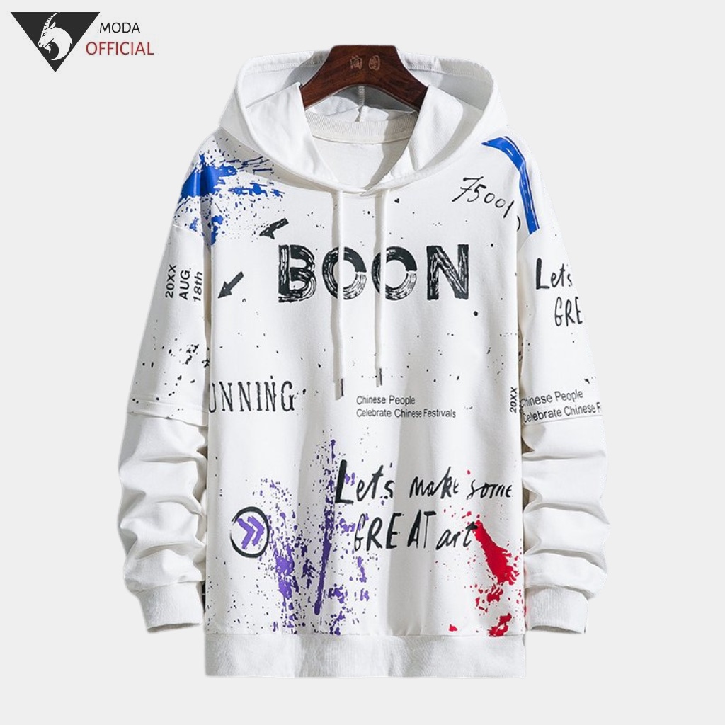 Áo Hoodie - Áo Nỉ Nam Nữ MODA In Hình Chữ BOOM Phong Cách Trẻ Trung Năng Động Tay Dài Vãi NỈ 2 Màu Trắng, Đen