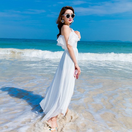 Đầm maxi trắng đi biển đẹp - Lami Shop