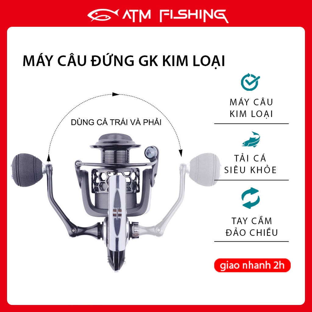 Máy Câu Cá Đứng GK Tay Cầm Kim Loại Đảo Chiều Cao Cấp