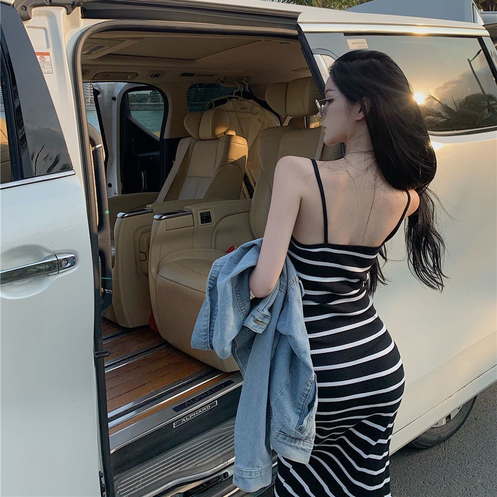 Đầm Lửng Hai Dây Họa Tiết Kẻ Sọc Thời Trang Mùa Hè 2022 z Dành Cho Bạn Nữ