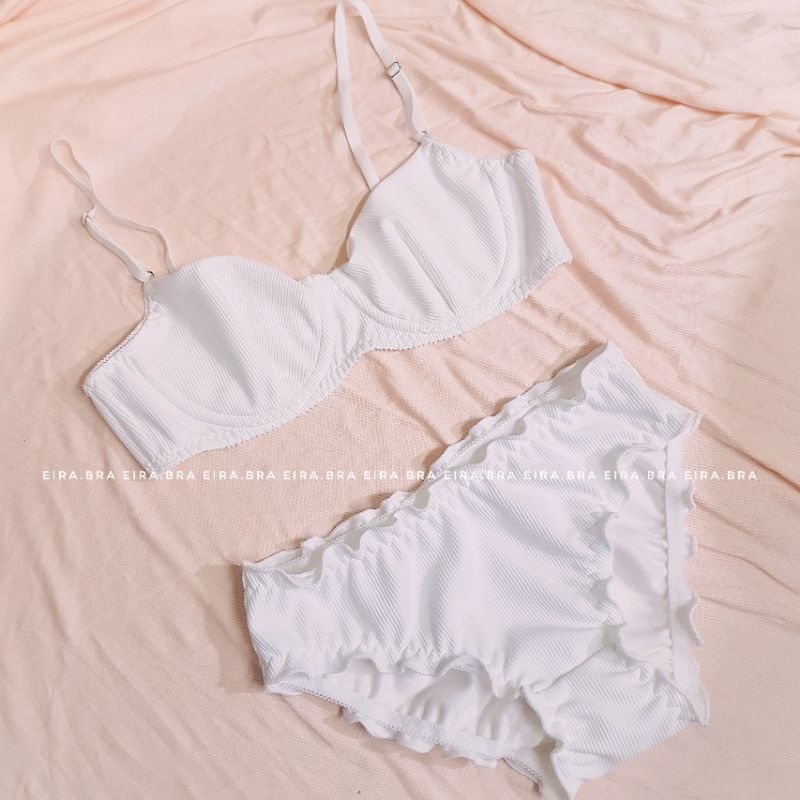 [G001]Bộ đồ lót cotton màu đen và trắng, áo có gọng và có khe nét mút, quần basic nhún bèo dễ thương [ TẶNG KÈM MÚT] | BigBuy360 - bigbuy360.vn