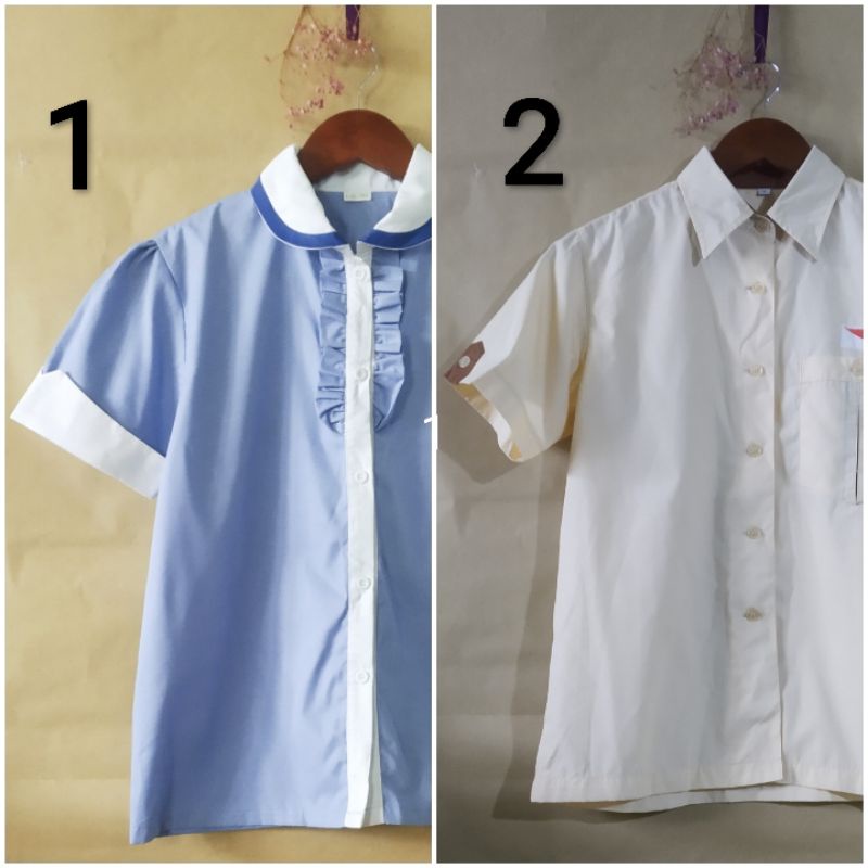 |2hand| Áo sơ mi nhật tay ngắn kiểu - phối bèo chất thô linen xinh xắn