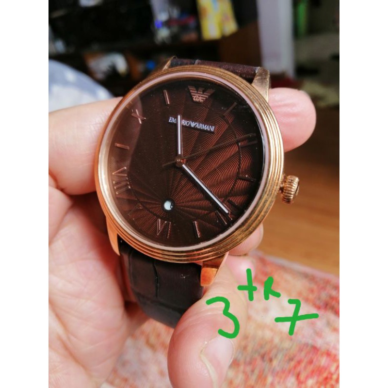[RẺ VÔ ĐỊCH] - Đồng hồ nam Emporio Armani (Quart) xách tay Mỹ, mới 100%, lịch 6h, mặt tia nâu, dây da đen thanh lịch