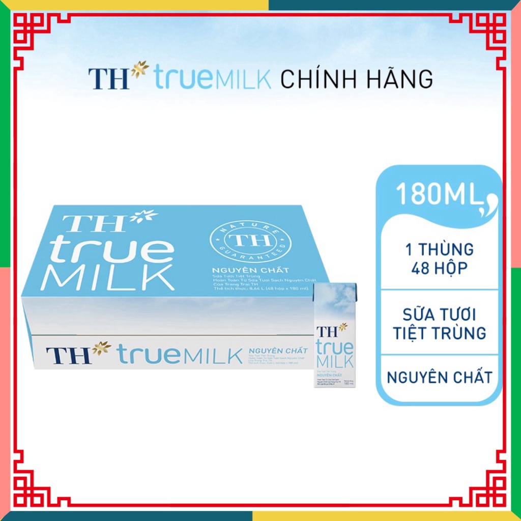 Thùng 48 hộp sữa tươi nguyên chất không đường TH True Milk 180ml (180ml x 48) ( Đại lý Ngọc Toản)