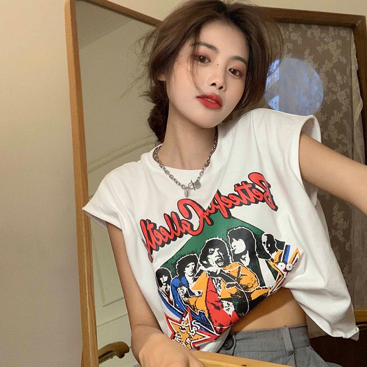 Jiashucheng Áo Thun Sát Nách Dáng Rộng In Họa Tiết Kiểu Retro Thời Trang Mùa Hè