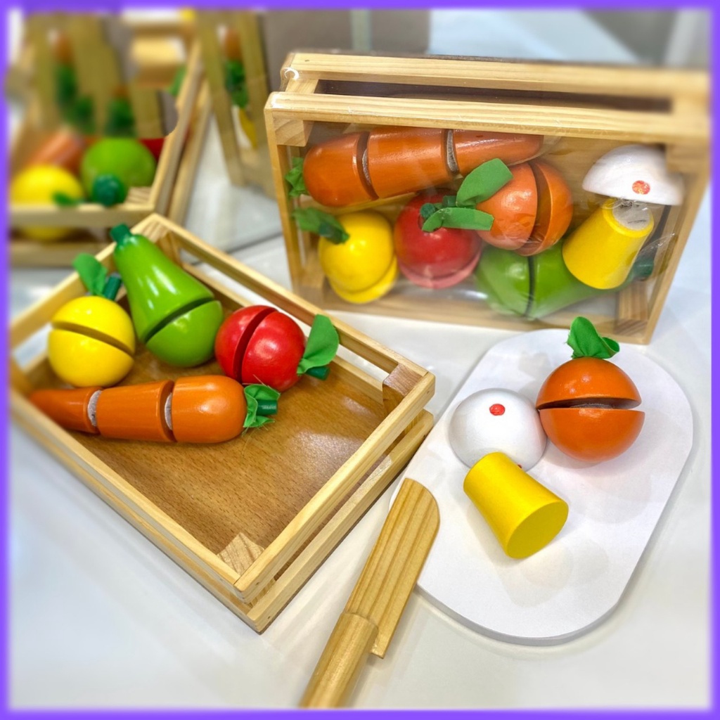 Đồ Chơi Cho Bé 𝑭𝑹𝑬𝑬𝑺𝑯𝑰𝑷 Bộ Đồ Chơi Nấu Ăn, Cắt Trái Cây Hoa Quả Bằng Gỗ Tự Nhiên Cao Cấp