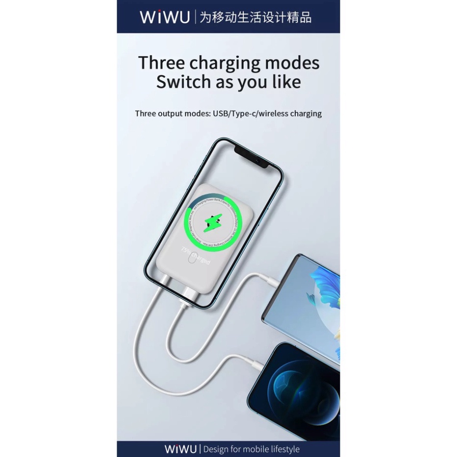Pin dự phòng Wiwu Snap Cube 10.000mAh sạc nhanh Magsafe 15W , PD 20W , USB A 22.5W cho iPhone 12 và iPhone 13