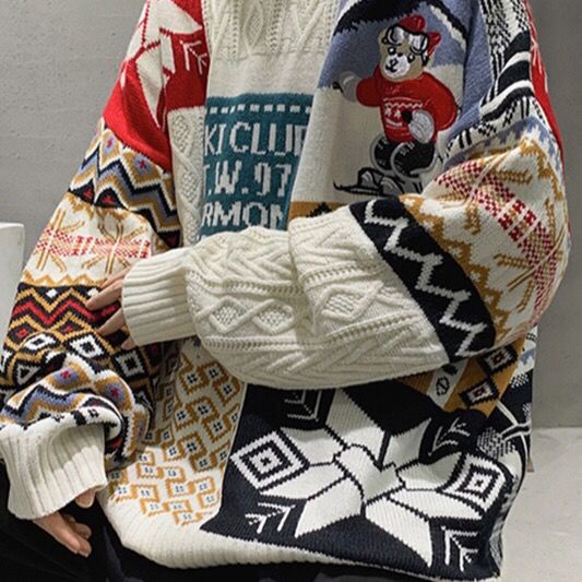 【Keroro】Áo Len Nữ  Dày Dặn Họa Tiết Thổ Cẩm Cổ Tròn Dài Tay Họa Tiết Nhẹ Nhàng | BigBuy360 - bigbuy360.vn