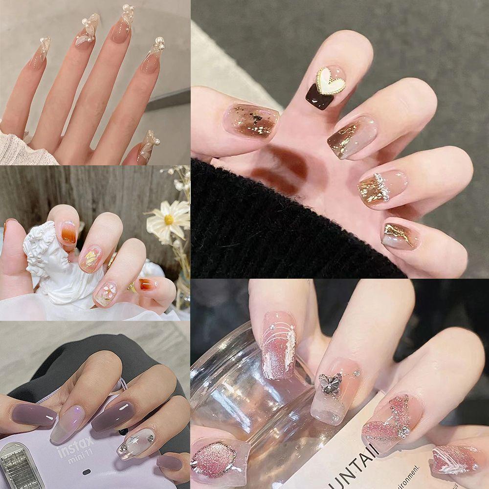Set 24 Móng Tay Giả Có Thể Tháo Rời|Móng Tay Giả Hình Vuông Họa Tiết Bướm