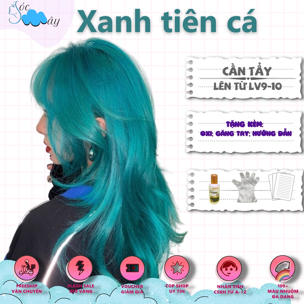 (KÈM TẨY) Thuốc nhuộm tóc màu XANH TIÊN CÁ