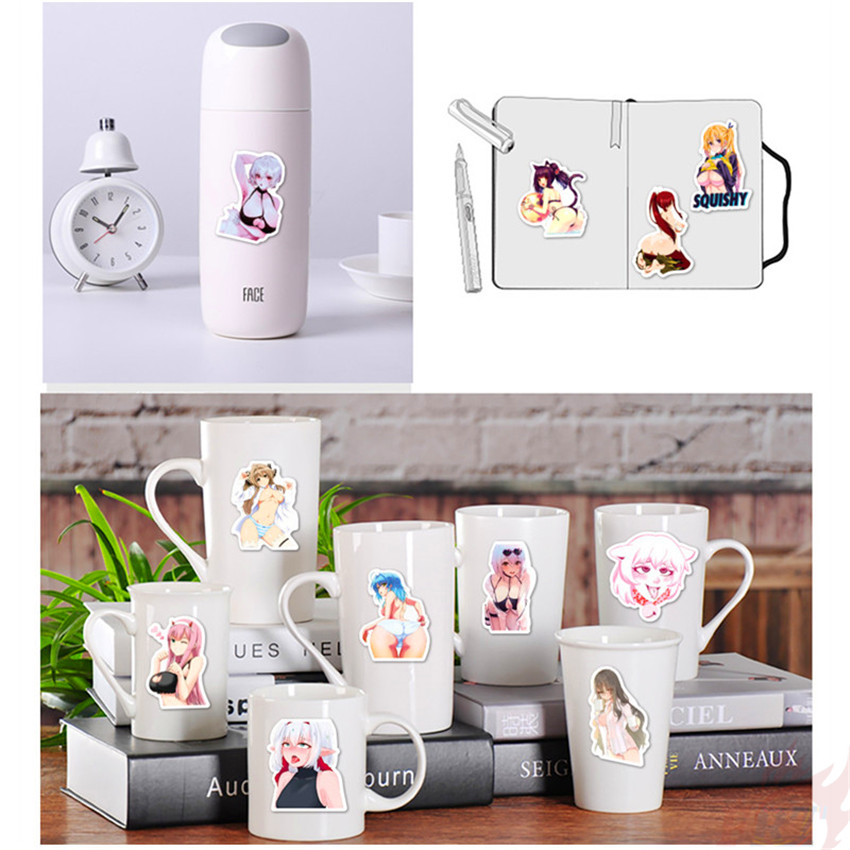 Set 50 Miếng Dán Hình Nhân Vật Anime Ahegao Sankaku Diy Dùng Trang Trí Vali / Laptop / Ván Trượt