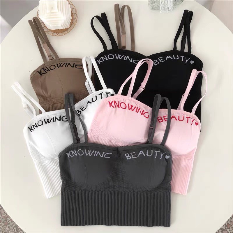 Áo Bra 2 Dây Kép Có Mút Ngực Phối Chữ Knowing Beauty Siêu Xinh YUKI STORE 8960