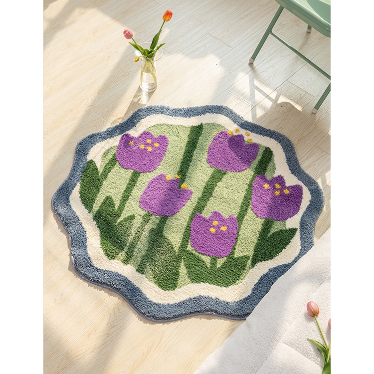 Thảm Lông Lót Sàn Chống Trượt Thấm Hút Nước Hình Hoa Tulip Trang Trí Nhà Cửa
