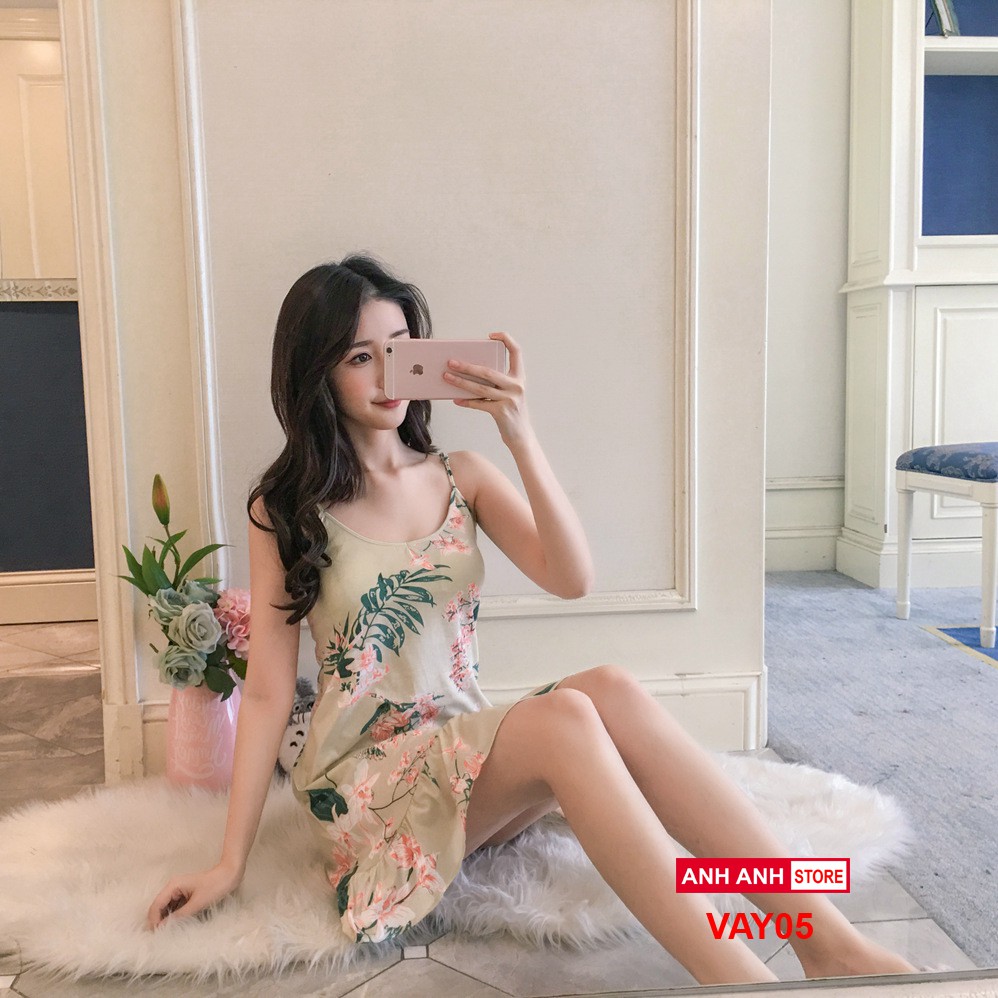 Váy ngủ 2 dây cotton lụa siêu thoáng mát đuôi xếp li