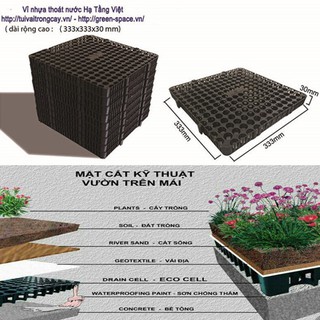 1 tấm Vỉ nhựa thoát nước - Tấm thoát nước sân vườn - trên mái