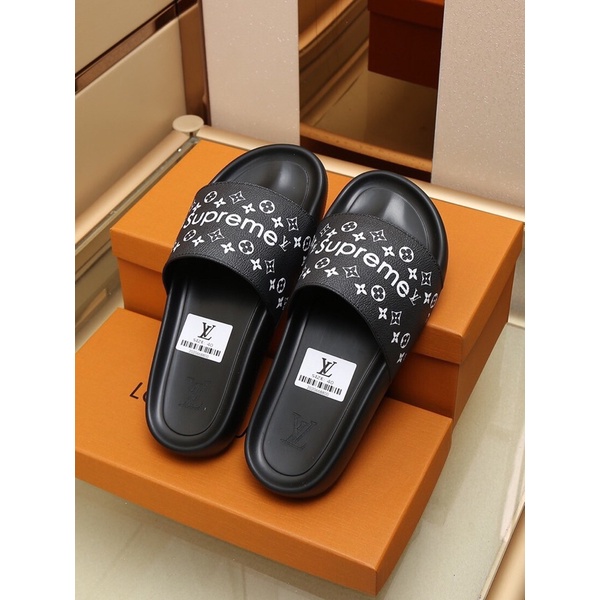 Dép nam quai ngang logo thương hiệu Louis Vuitton LV Supreme cao cấp