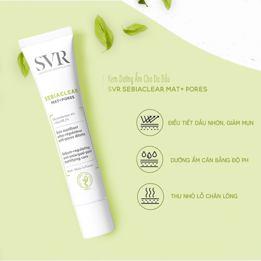 Kem dưỡng SVR Sebiaclear Mat + Pores 40ml [Đại Lý Chính Hãng]