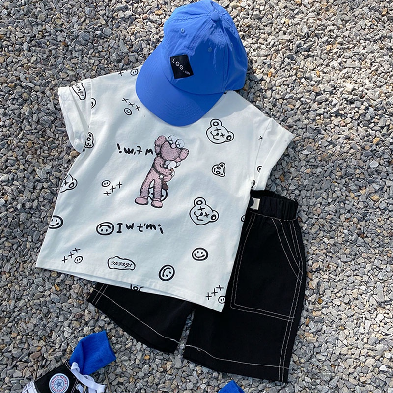 Áo Thun Tay Ngắn In Hình Mặt Cười Hoạt Hình Phong Cách Hàn Quốc Cho Bé Trai