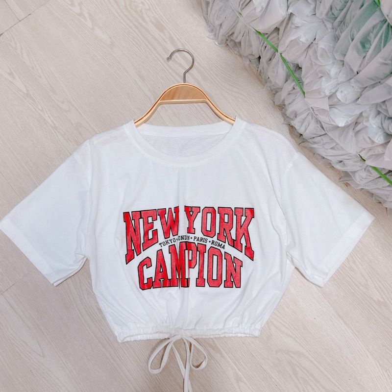 Áo thun croptop rút dây eo (kèm ảnh thật)