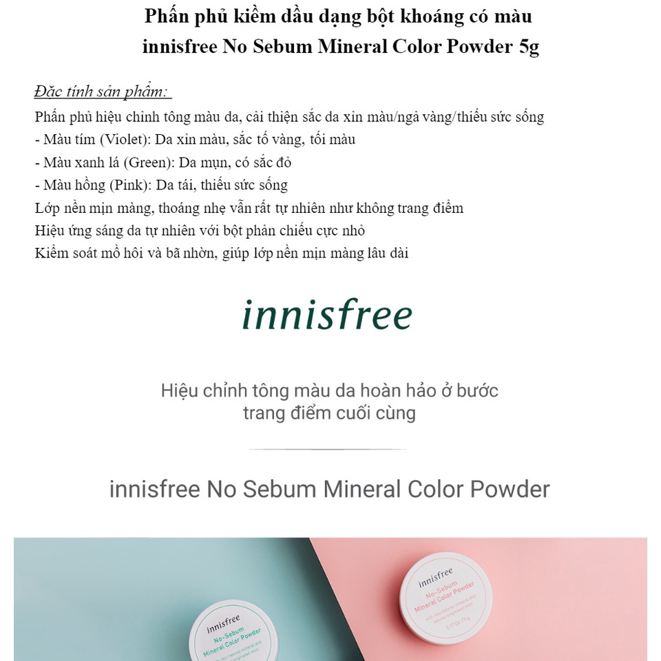 Phấn phủ có màu Innisfree No-Sebum Mineral Color Powder #Peach 5g