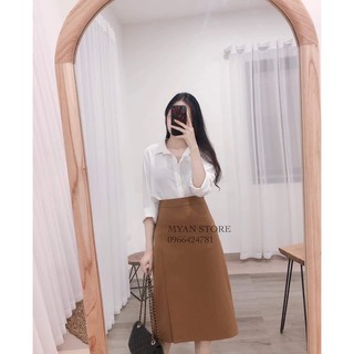Sét áo trắng chân váy midi đen