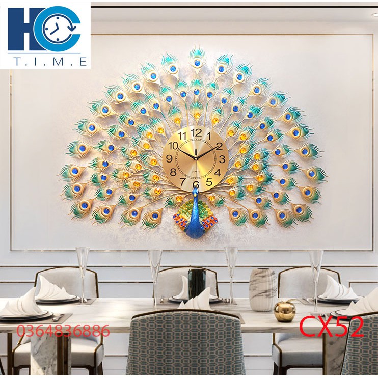 Đồng hồ treo tường trang trí chim công decor CX52 kích thước 100x70 cm