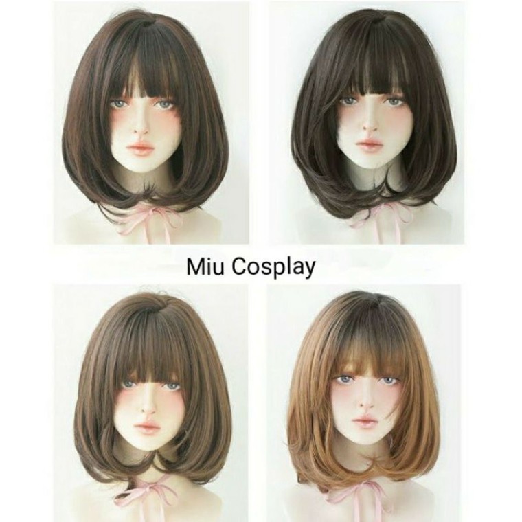 [Sẵn] Wig teen/lolita/cosplay M31 đen nâu M32 nâu (tóc giả nguyên đầu cúp vic ngang vai cute) tại MIU SHOP 03