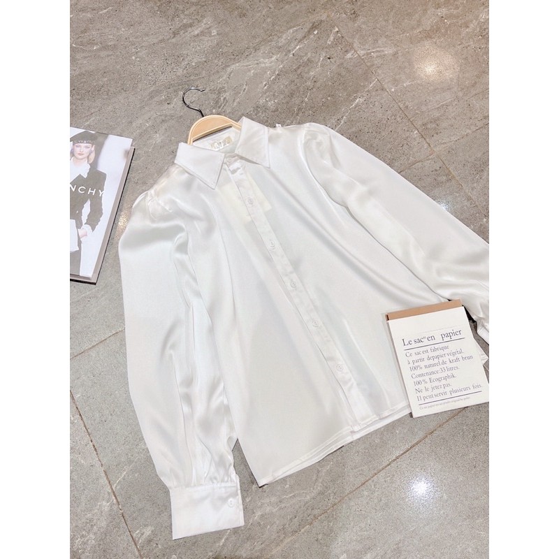💃 Áo Sơ Mi Nữ Lụa Trắng Áo Dài Tay Công Sở Tay Bồng Cổ Bẻ | BigBuy360 - bigbuy360.vn