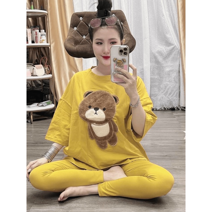 SET BỘ NỮ  DÀI PHỐI HỌA TIẾT GẤU XINH CỰC XINH CHẤT LIỆU CAO CẤP SIÊU MÁT LẠNH