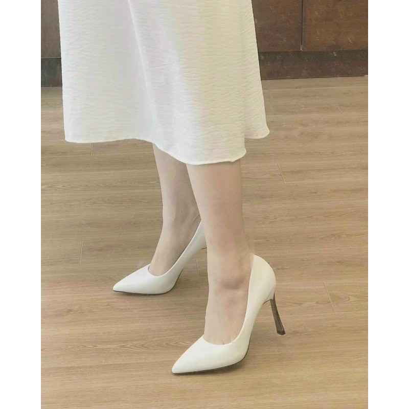 Giày cao gót dẹt trắng trơn 9cm