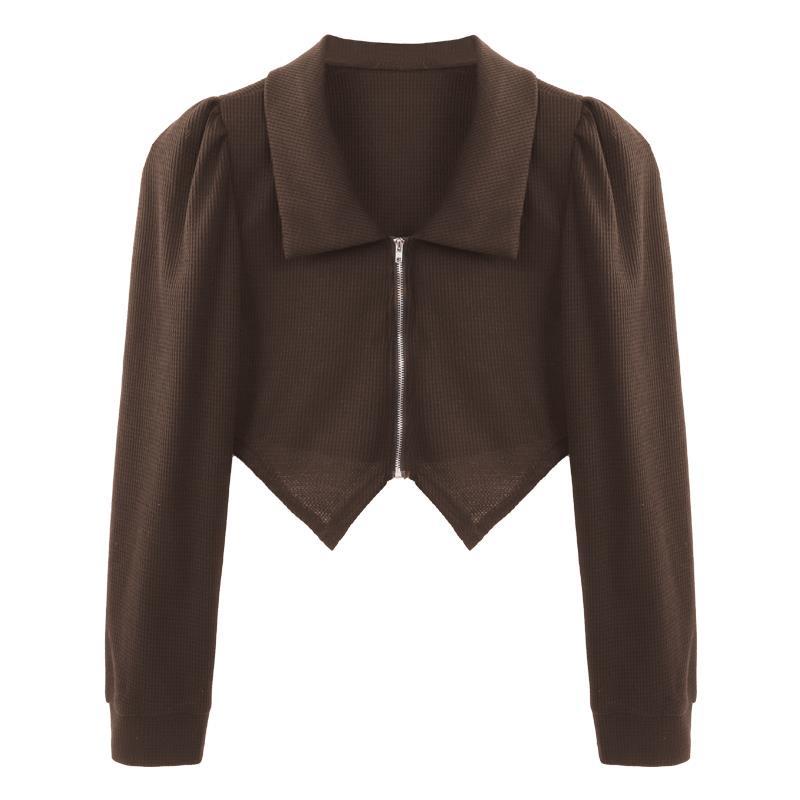 Áo Sơ Mi Tay Phồng Cổ Bẻ Dáng Ngắn Thời Trang Mùa Đông Cho Nữ