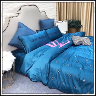 Trọn bộ chăn ga gối lụa LV 7 món (4 gam màu)