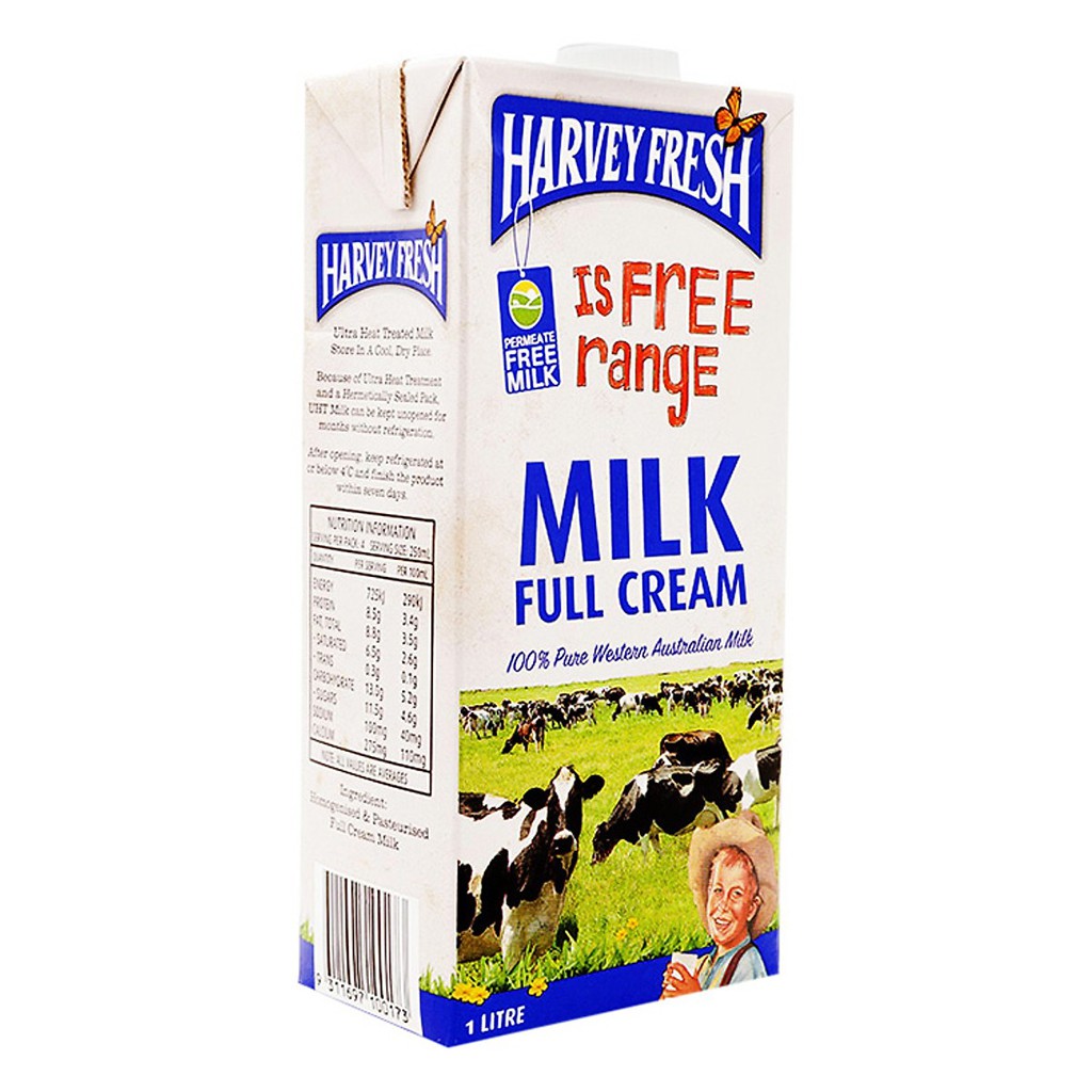 Sữa Tươi Tiệt Trùng Nguyên Kem Harvey Fresh 1L (Úc) - Date: 28/09/2023