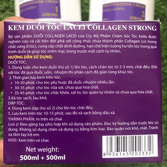 THUỐC DUỖI TÓC KHÔNG KẸP NHIỆT BÓNG MƯỢT DÙNG CHO CÁ NHÂN TẠI NHÀ LACEI COLLAGEN 500ML X 2