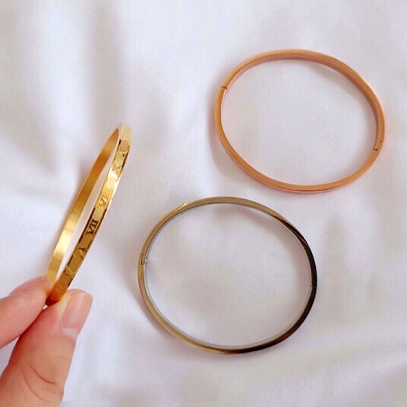 Vòng Tay Mạ Vàng 18K Mặt Số La Mã Phong Cách Hàn Quốc Cho Nữ
