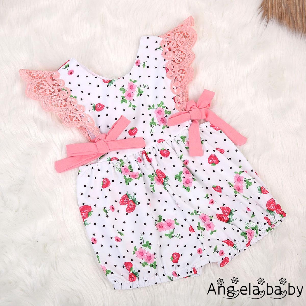 Bộ bodysuit romper họa tiết hình dâu dễ thương cho bé gái sơ sinh