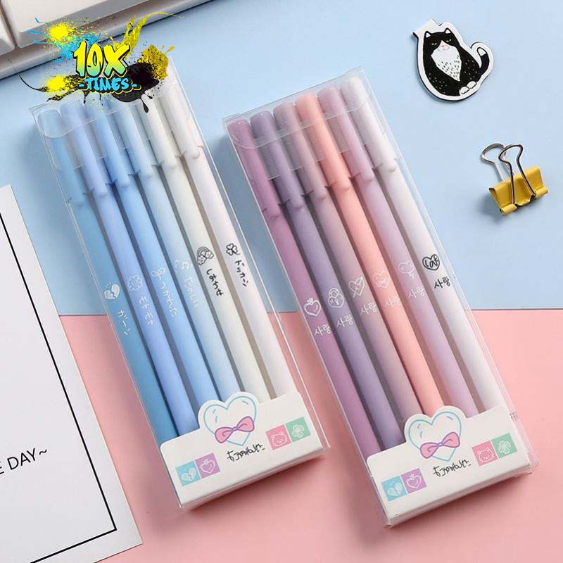Combo 6 bút gel màu pastel dễ thương (cute) tím, hồng, xanh dương, xanh lá dễ thương mực đen quà tặng sinh nhật bạn gái