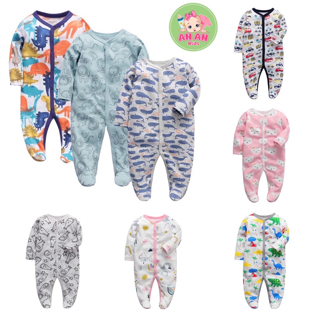 [HÀNG ĐẸP] Body Sleepsuit, Body Dài Cotton Liền Tất Vớ Cho Bé Trai Bé Gái 0-24months, Hàng Xuất Dư Xịn