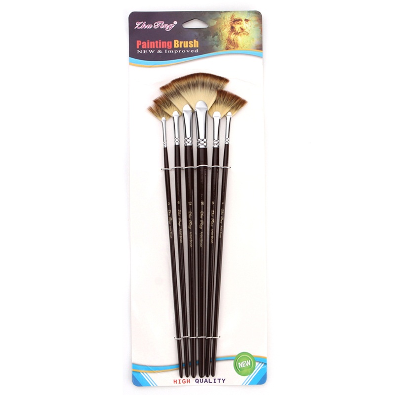 Set 6 Cọ Vẽ Tranh Sơn Dầu Nghệ Thuật DIY Hình Quạt Tay Cầm Bằng Sợi Nylon