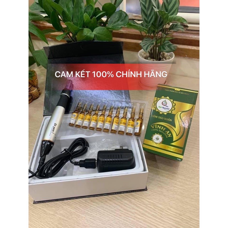 COMBO cấy tảo 1 máy dr pen bạc, 1 tảo cốm vĩnh an, 1vỉ vitamin C Hàn Quốc, 2 đầu nano