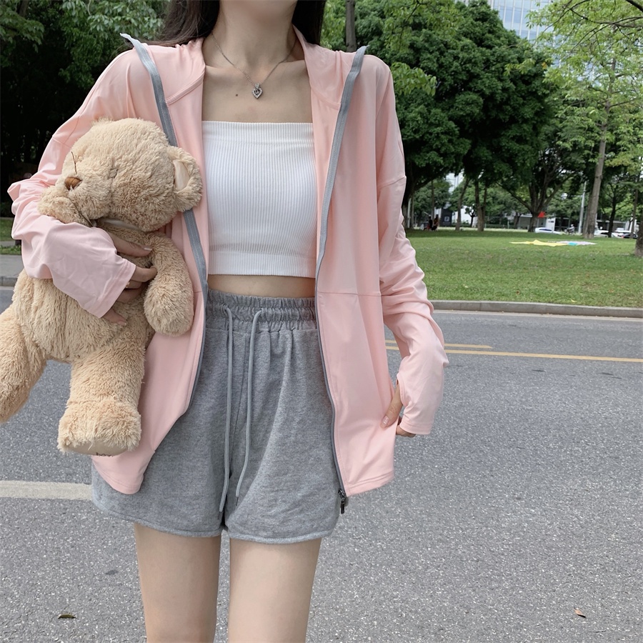 Áo khoác chống nắng tay dài có nón chất vải mỏng nhẹ dáng rộng thời trang Hàn Quốc dành cho nữ